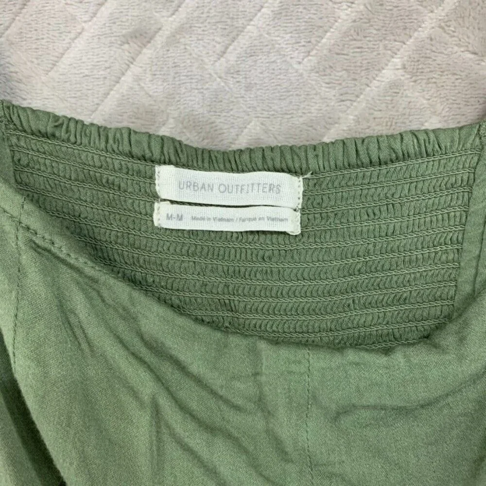 Urban Outfitters Womans Medium Crop Top Green Long Sheer Sleeve Smocked Back - Picture 2 of 16